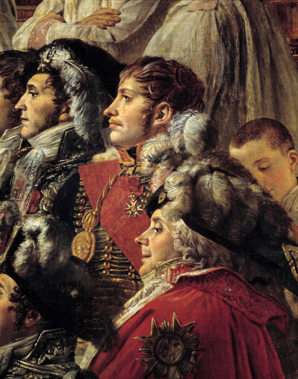 Napóleon rítusa. Részlet Auguste Jean-Gabriel de Caulaincourt (1777-1809), Eugene Rose de Beauharnais Eugene hercegnél (1781-1824) és Charles Maurice de Talleyrandt-Perigord Talleyrandnál (1754-1838) Napóleus császárkoronázása idején. alkotó: Jacques Louis David