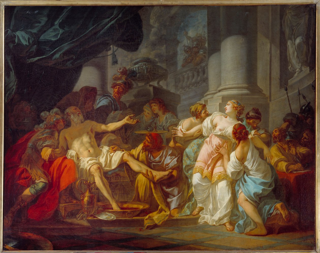 Seneque (Kr. e. 4 - 65), római filozófus halála. 65-ben a Pison Conjuration ellenére kompromittálták, és halálra ítélték. Megöli magát azzal, hogy Neron parancsára kinyitja az ereit. Jacques Louis David (1748-1825) festménye alkotó: Jacques Louis David