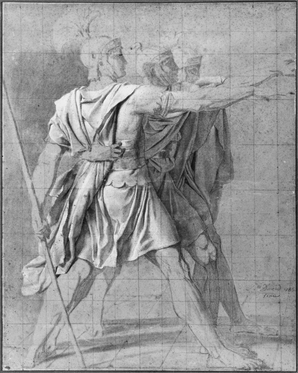 A három Horatii testvér, a „Horatii eskü” című tanulmány, 1785 alkotó: Jacques Louis David