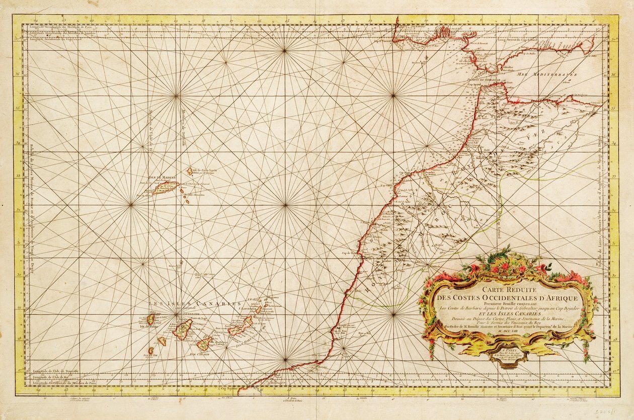 Afrika északnyugati partvidékének térképe a Gibraltári-szorostól a Kanári-szigetekig alkotó: Jacques Nicolas Bellin
