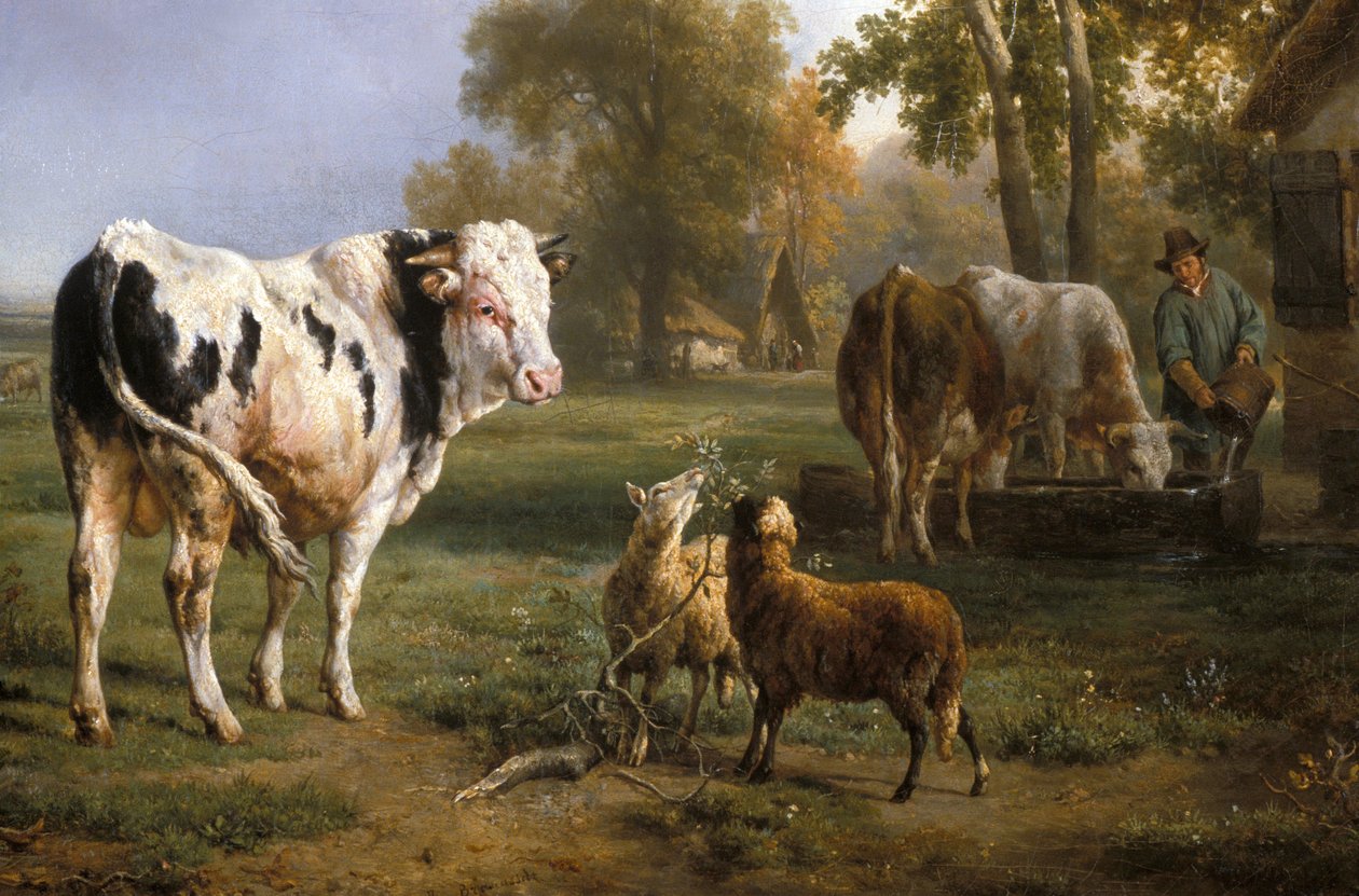 „Fehér bika és más állatok” (festmény) alkotó: Jacques Raymond Brassacat
