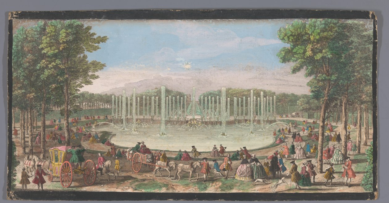 Kilátás a Bassin de Neptune-ra a Versailles-i kertben Vue du Bassin de Neptune dans le Jardin de Versailles (cím a tárgyon) alkotó: Jacques Rigaud (possibly)