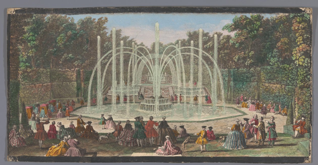 Kilátás a Bosquet des Trois Fontaines-re a Versailles-i kertben Les Trois Fontaines (cím a tárgyon) alkotó: Jacques Rigaud (possibly)