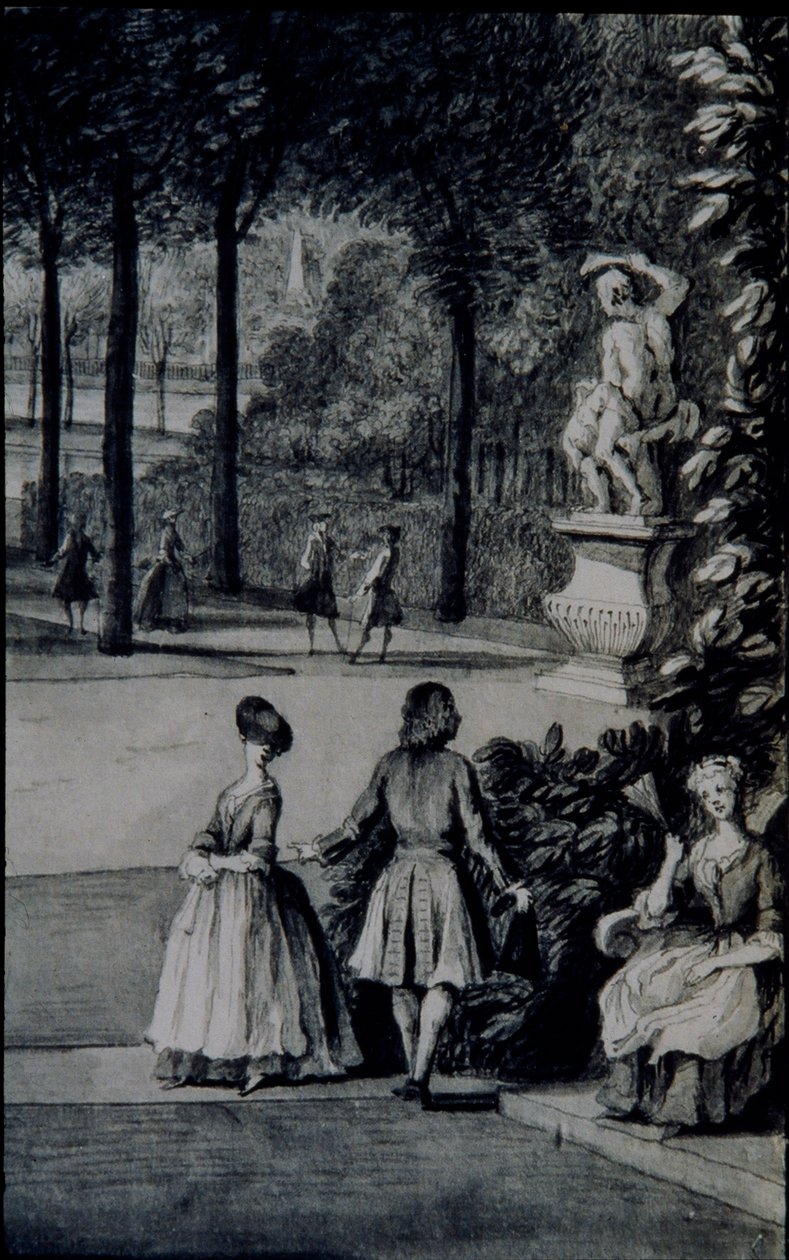 Részlet a „The Poplar Grove, Lord Burlington Chiswick Villájában” (toll és tinta akvarellel papíron) alkotó: Jacques Rigaud