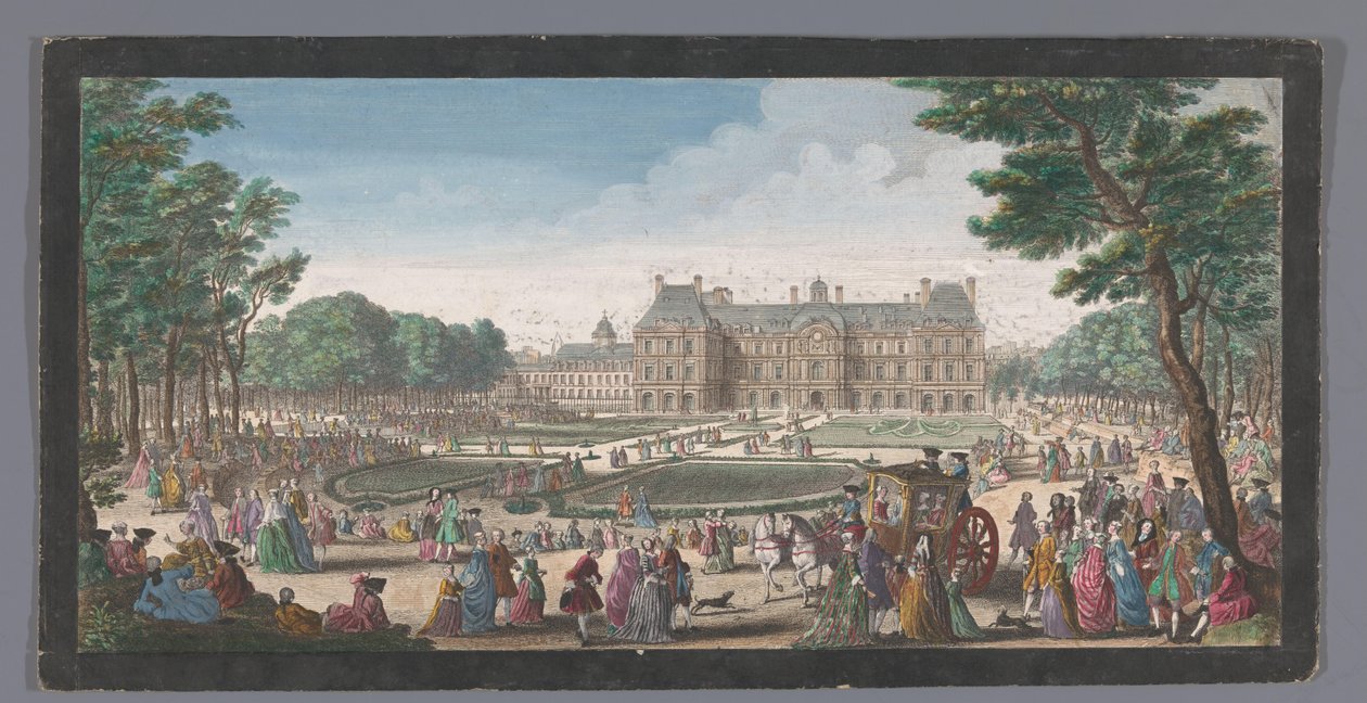 Kilátás a párizsi Palais du Luxembourgra a kertből nézve Les promenades du Luxembourg (cím a tárgyon) alkotó: Jacques Rigaud