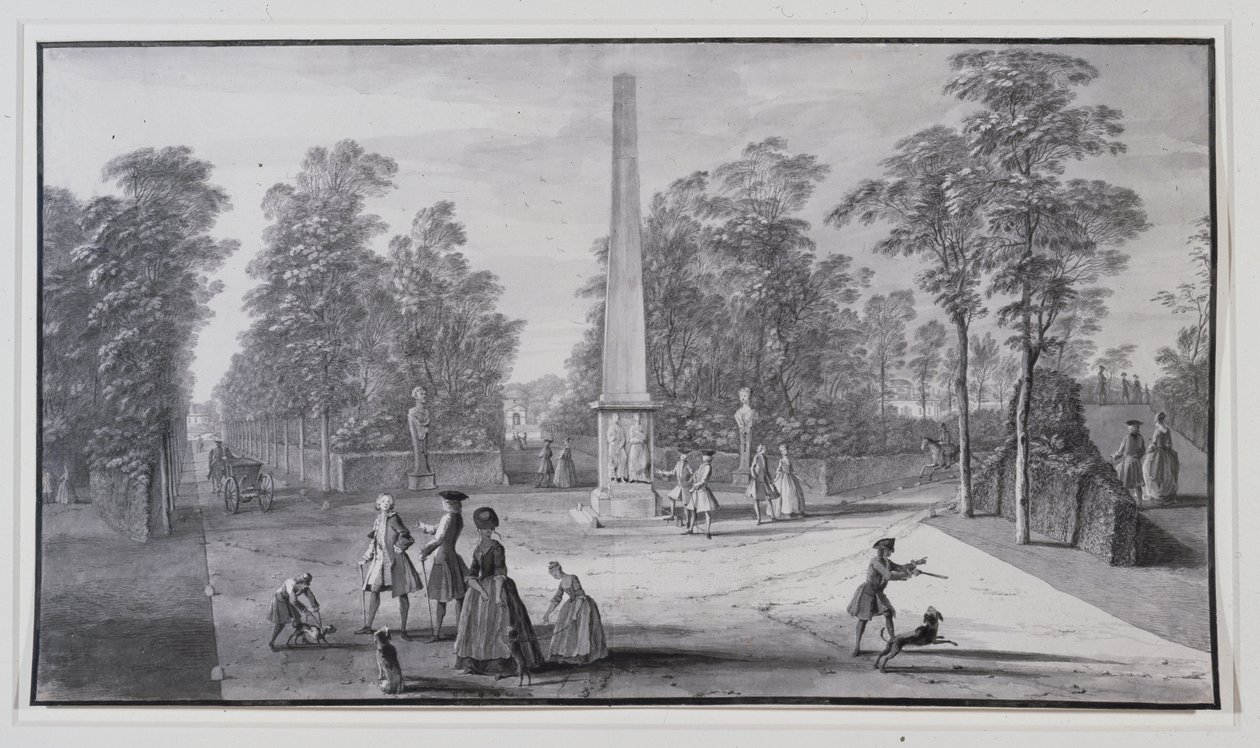 A nagy obeliszk Lord Burlington Chiswick Villa délnyugati bejárata közelében (toll és tinta mosással a papíron) alkotó: Jacques Rigaud