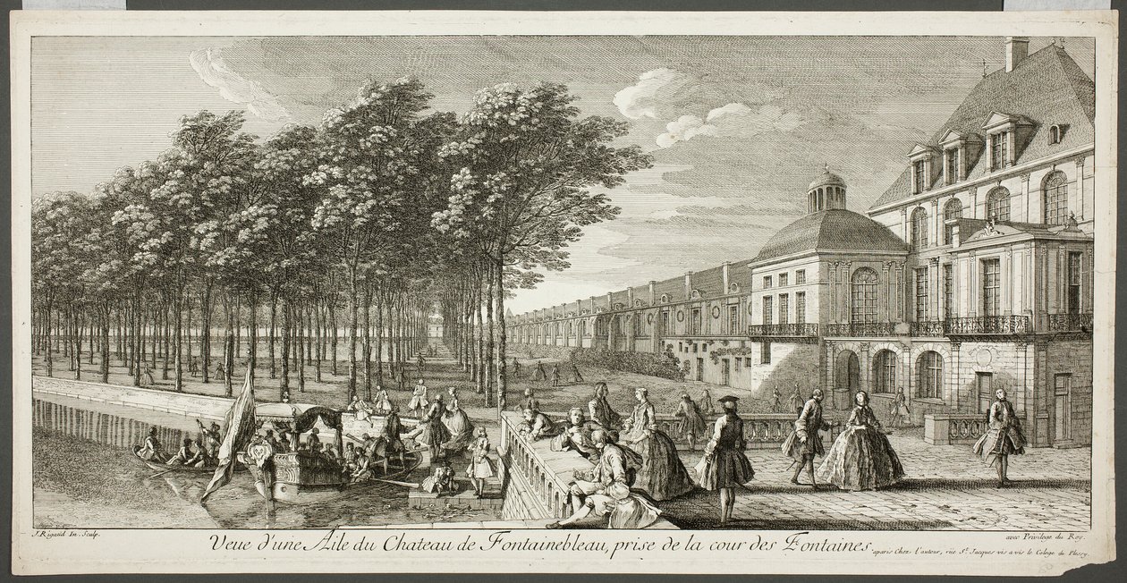 A fontainebleau-i kastély egyik szárnyának látképe, a Le Château de Fontainebleau sorozatból alkotó: Jacques Rigaud