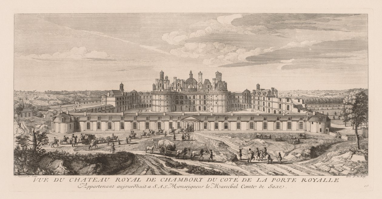 Kilátás a Chambord királyi kastélyra, a királyi kapu oldaláról alkotó: Jacques Rigaud