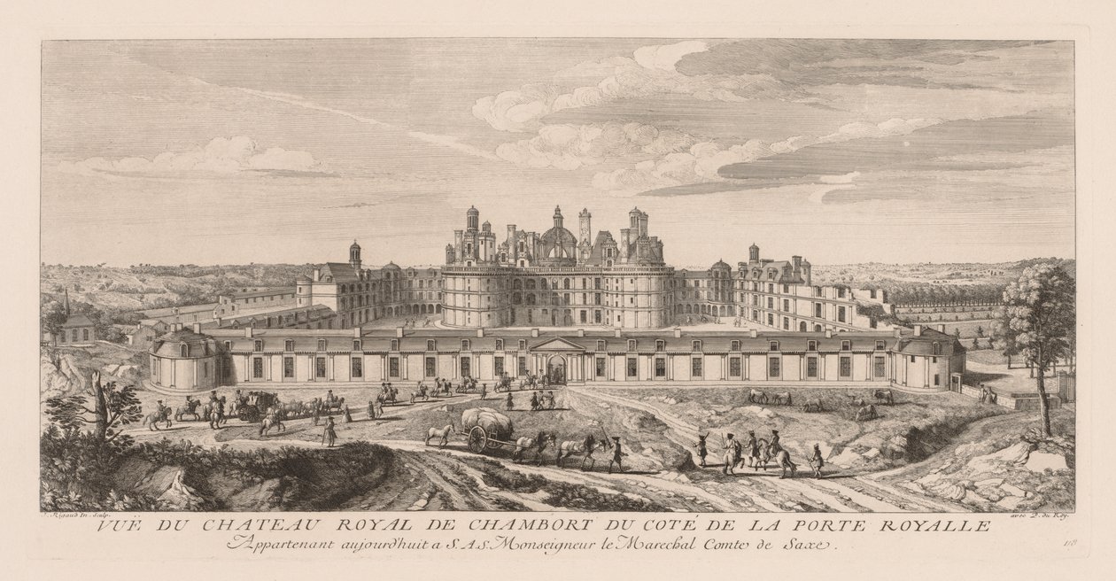 Kilátás a Chambord királyi kastélyra, a királyi kapu oldaláról alkotó: Jacques Rigaud