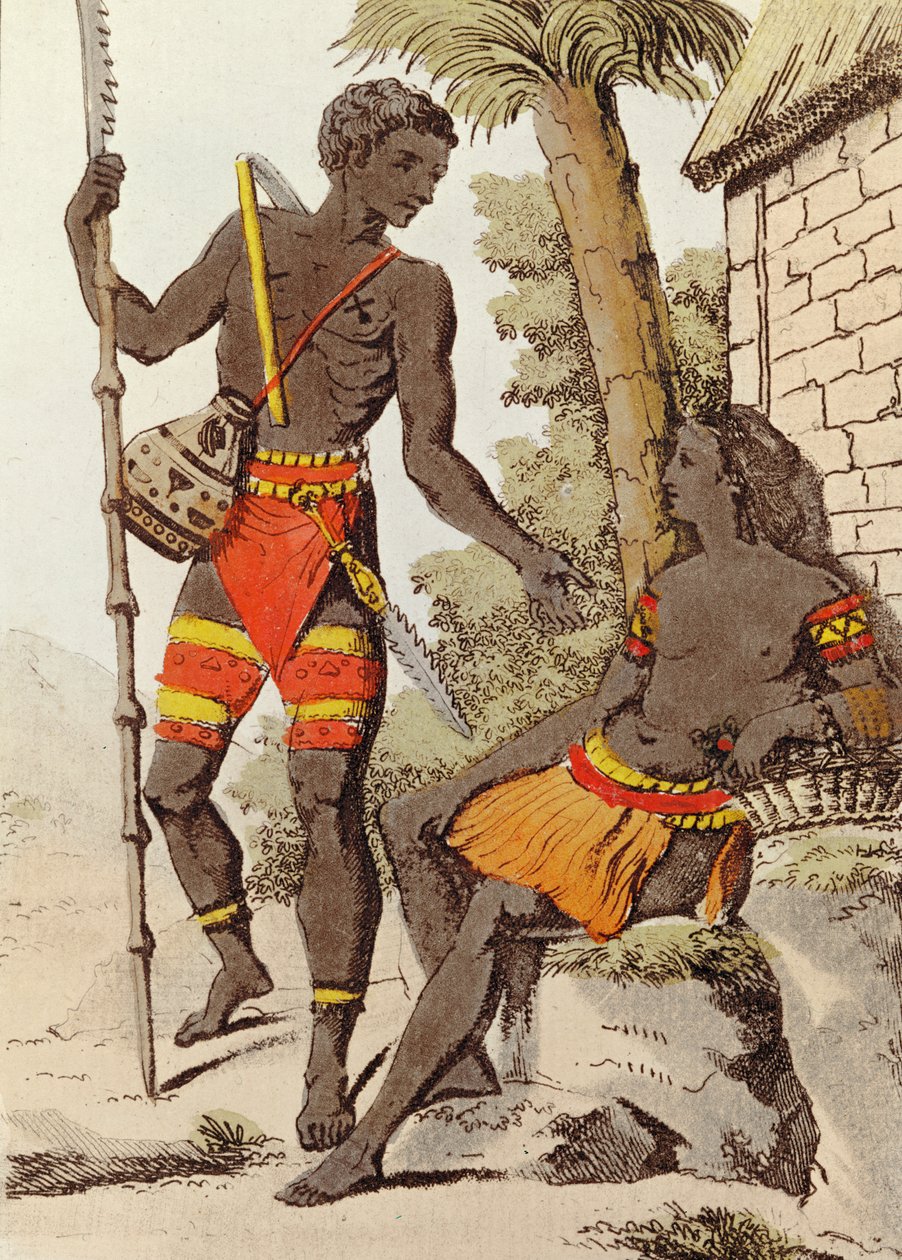 Férfi és nő a Palau-szigetekről, 1805 (színes metszet) alkotó: Jacques after Grasset de Saint Sauveur