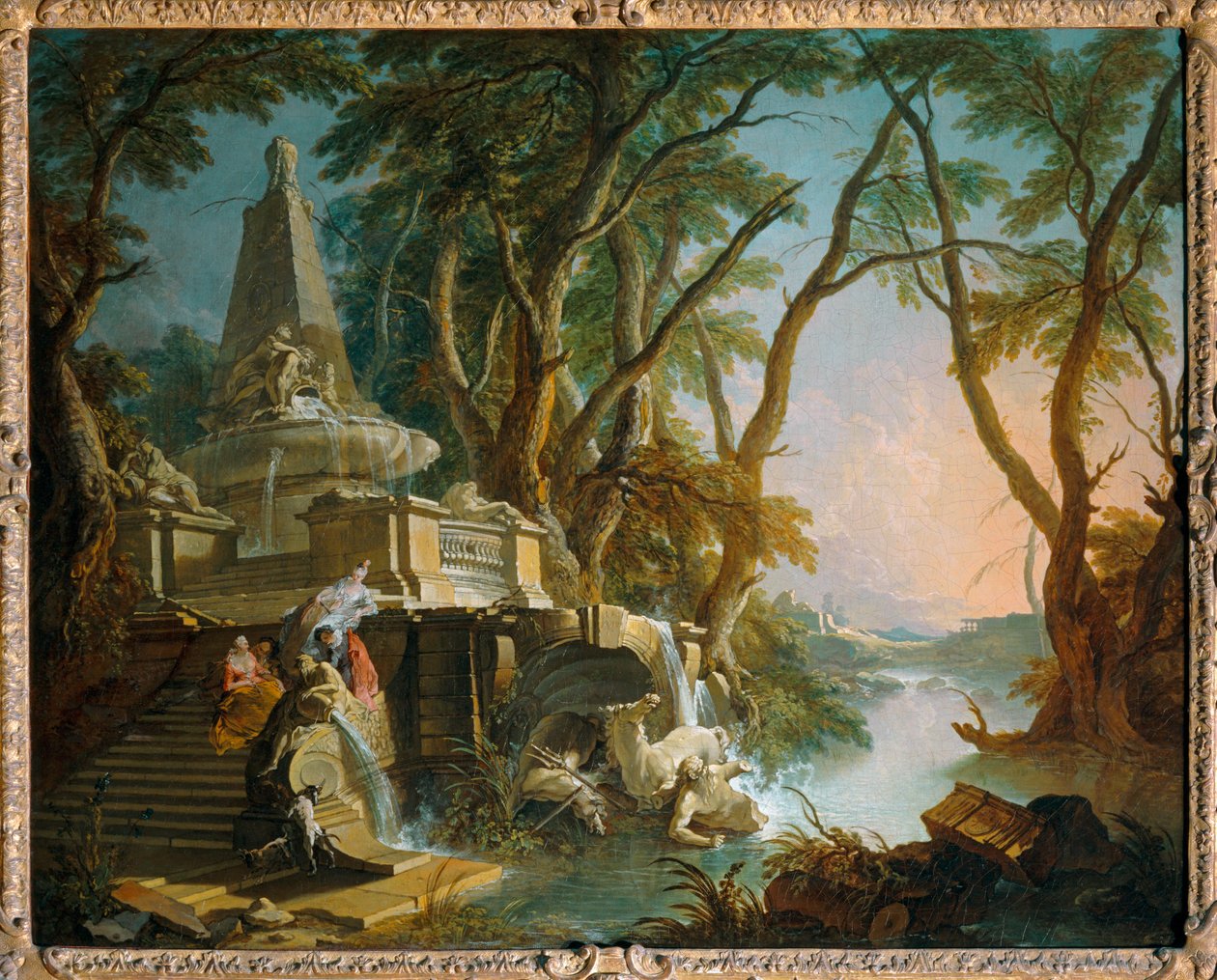 Képzeletbeli táj: a folyó, más néven a piramisszerű szökőkút egy törött Neptunusz-szoborral - Képzeletbeli táj: a folyó ... alkotó: Jacques de (after) Lajoue