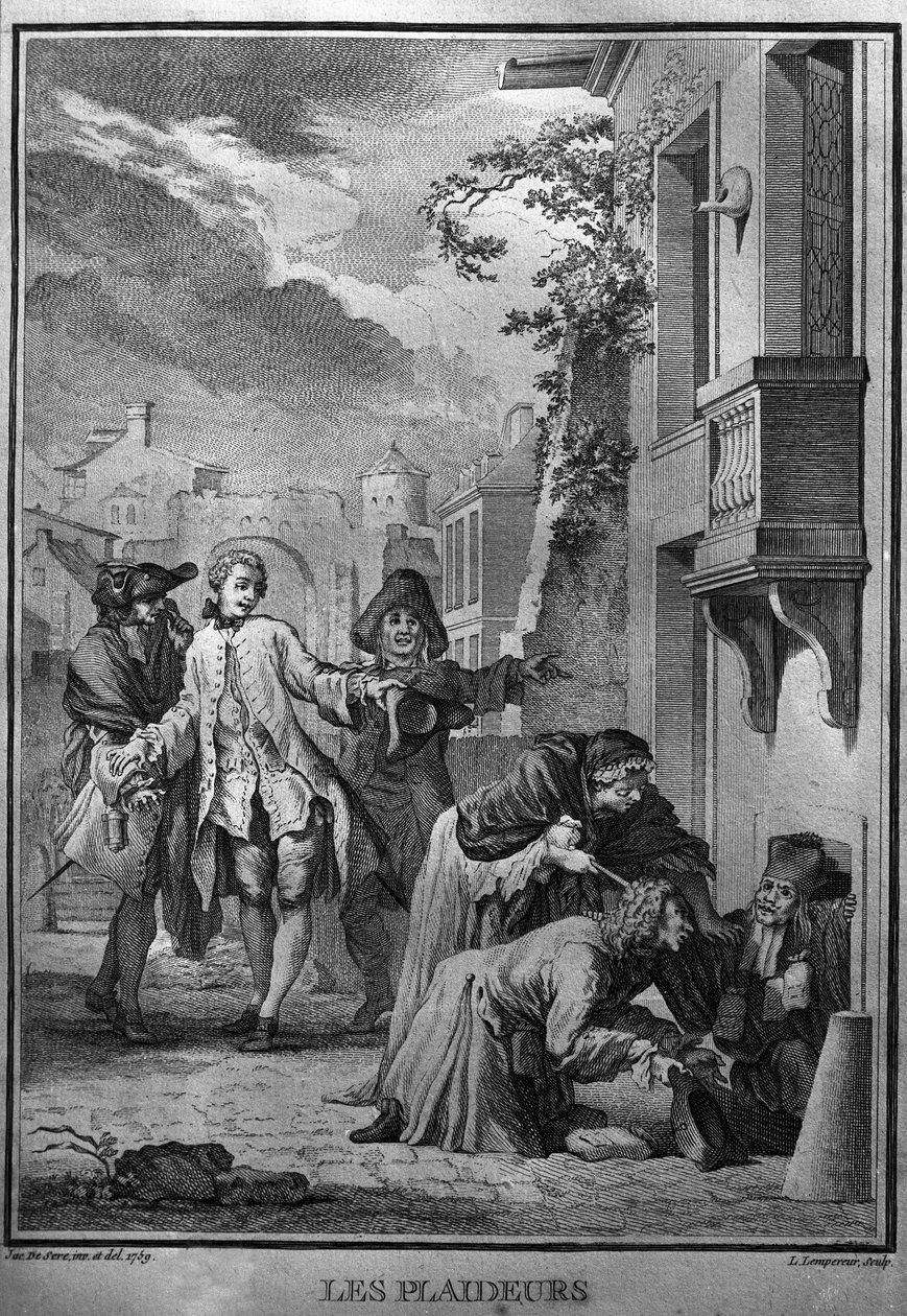 Les Plaideurs Jacques de Seve illusztrációja Jean Racine (1639-1699) francia tragikus költő műveihez. 1760-as metszet. alkotó: Jacques de (after) Seve