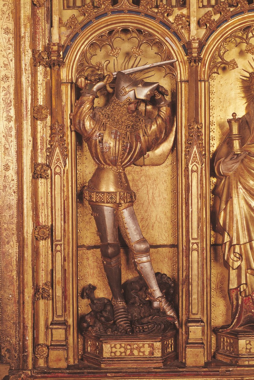 Keresztrefeszítés oltárképe, Szent György részlet a bal oldali tábláról, a Chartreuse de Champmol-templomból, 1391 körül (aranyozott fa) alkotó: Jacques de Baerze or Baers