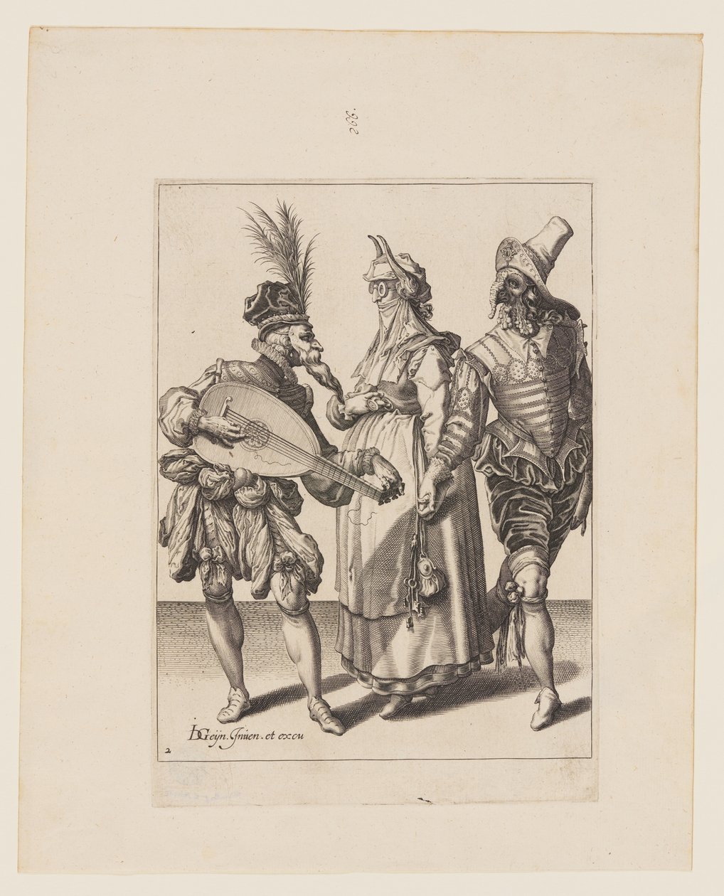 Egy lantos által megszólított pár, az Álarcosbálból alkotó: Jacques de Gheyn II