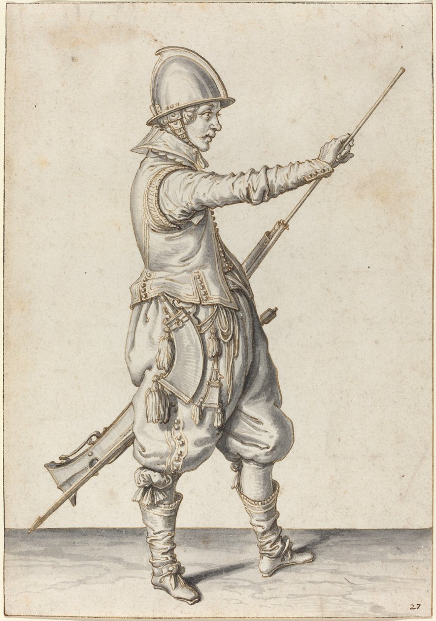 Elegánsan öltözött katona ütögeti a nyakát alkotó: Jacques de Gheyn II