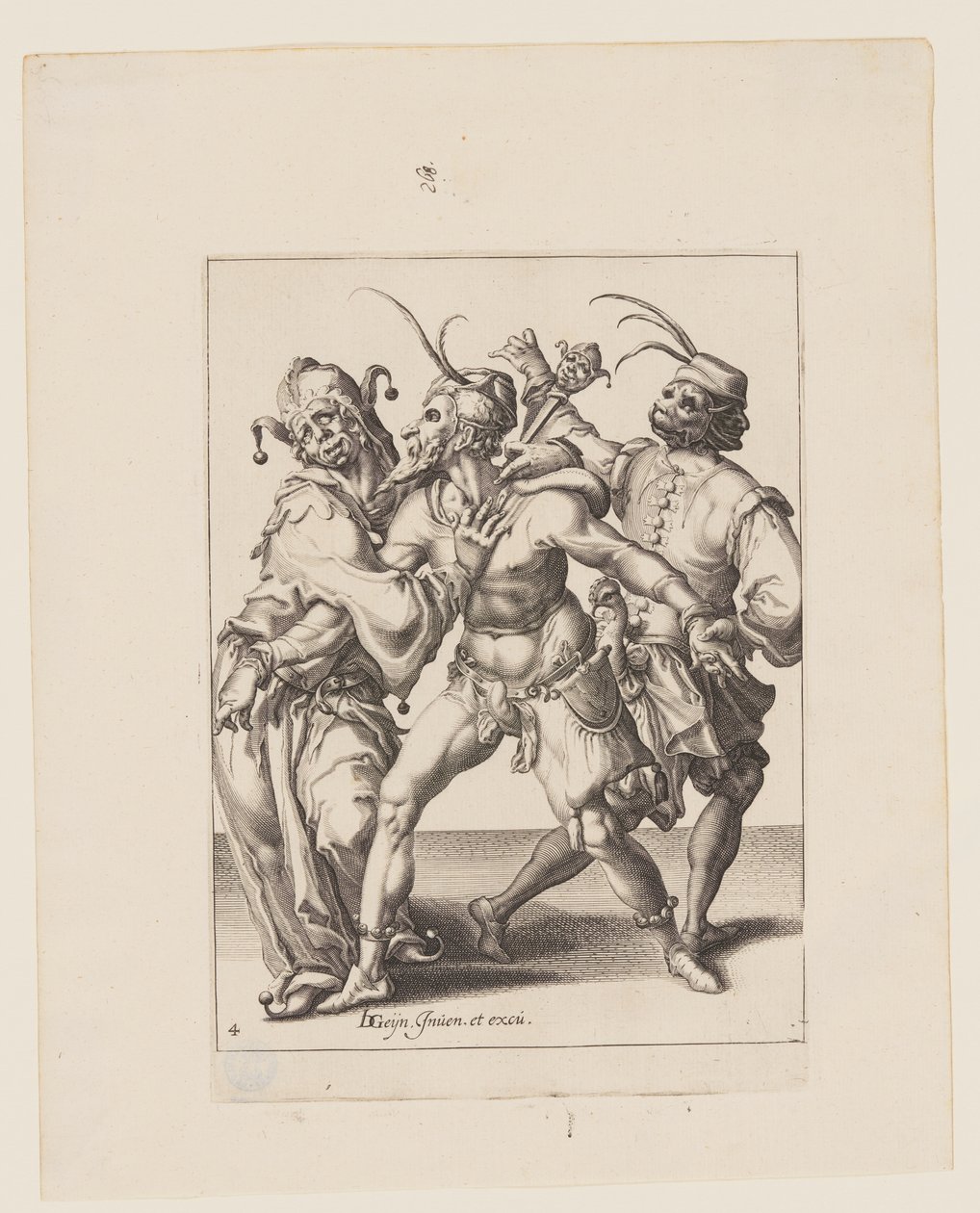Három táncoló mumper, köztük egy bolond, az Álarcosbálból alkotó: Jacques de Gheyn II