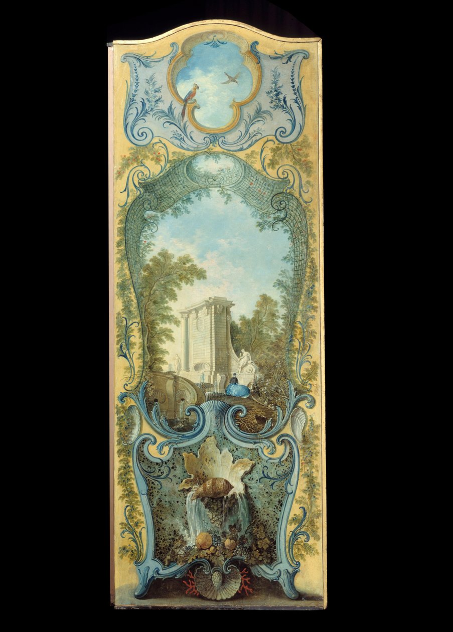 Bútorok: Jacques de Lajoue (1686-1761) maroufle papírra festett képernyője XVIII. alkotó: Jacques de Lajoüe