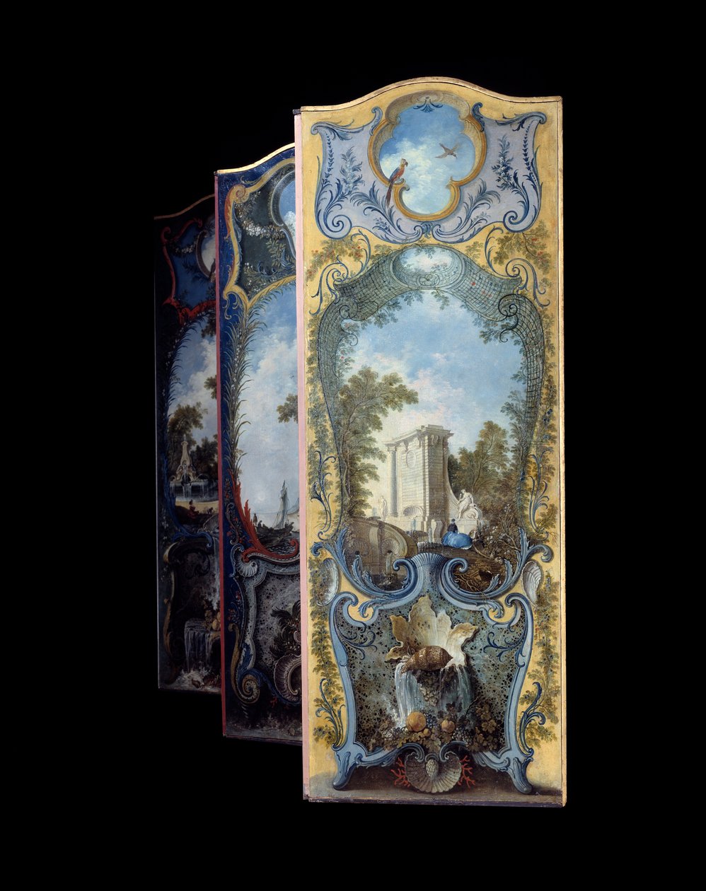 Bútorok: Jacques de Lajoue (1686-1761) maroufle papírra festett képernyője XVIII. alkotó: Jacques de Lajoüe