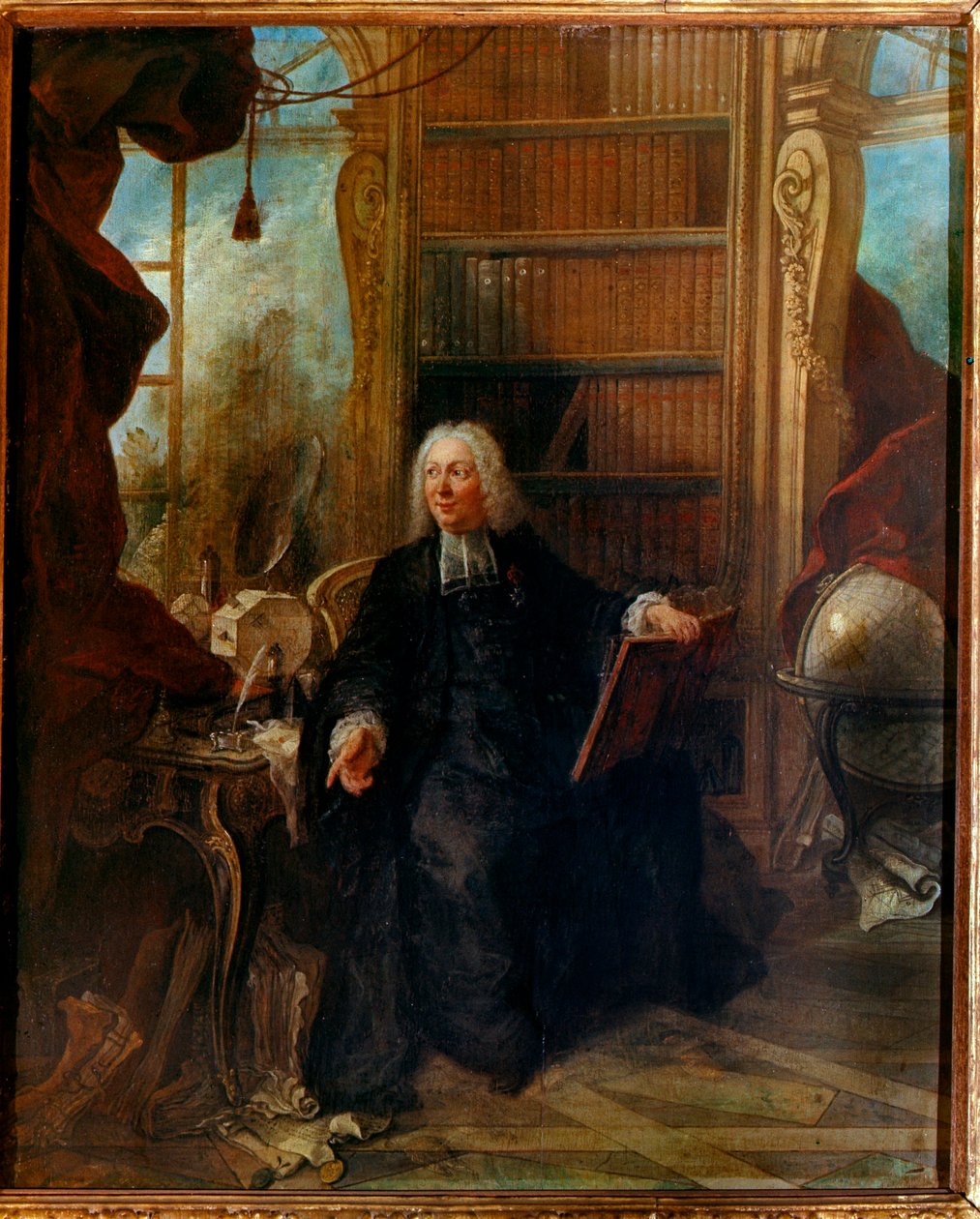 Abbe Jean Antoine Nollet francia fizikus a Muette kabinetjében (festmény) alkotó: Jacques de Lajoüe