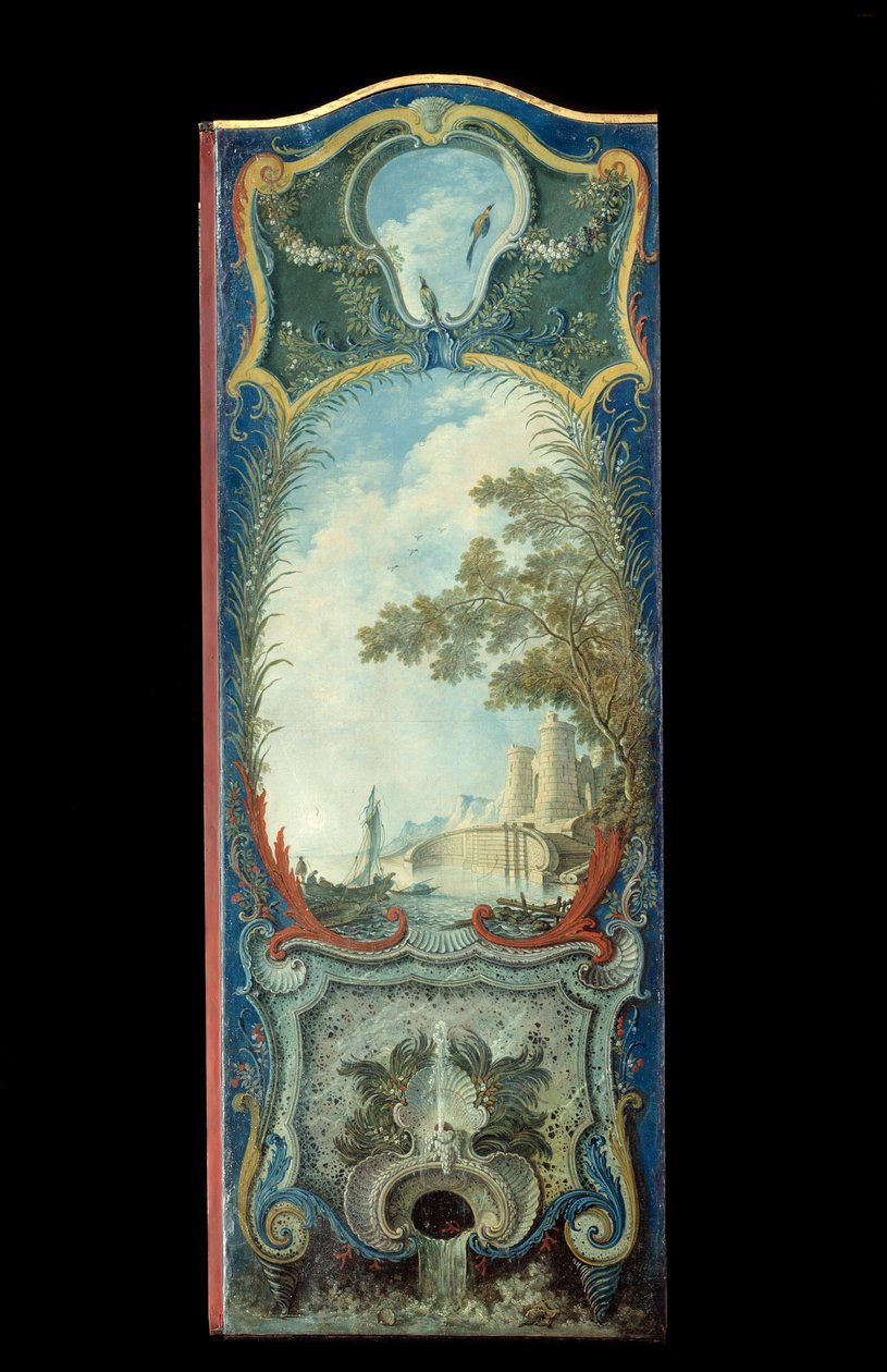 Bútorok: Jacques de Lajoue (1686-1761) maroufle papírra festett képernyője XVIII. alkotó: Jacques de Lajoüe