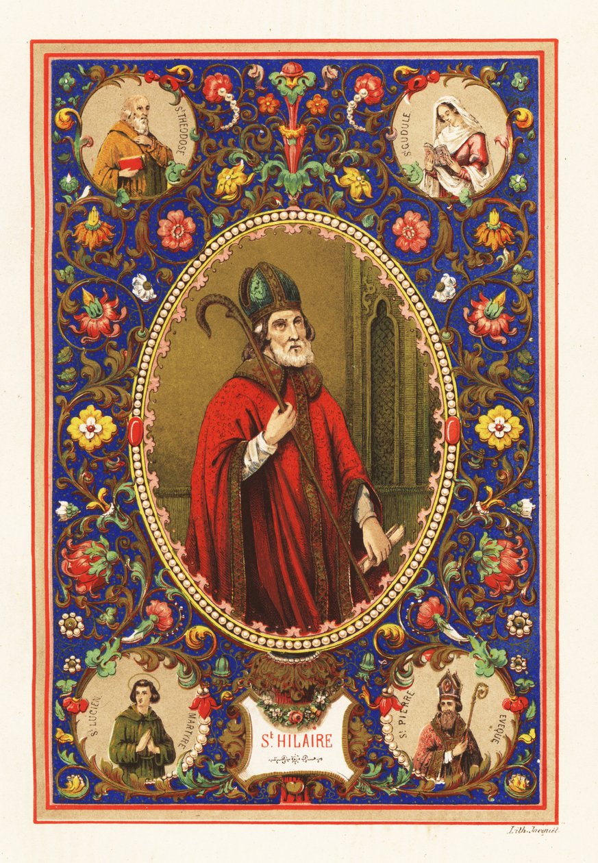 Szent Hilary, Poitiers püspökének portréja gérrel és görbülettel, a lombozat dekoratív szegélyén belül alkotó: Jacquet Jacquet