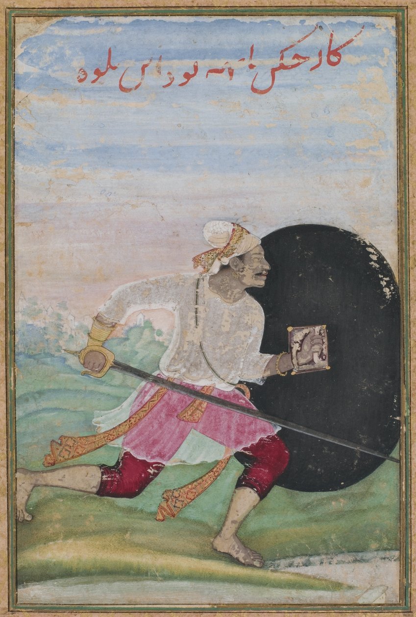 Futó kardforgató, Mogul dinasztia, 1600 körül (átlátszatlan wc, arany és tinta a papíron) alkotó: Jaganatha