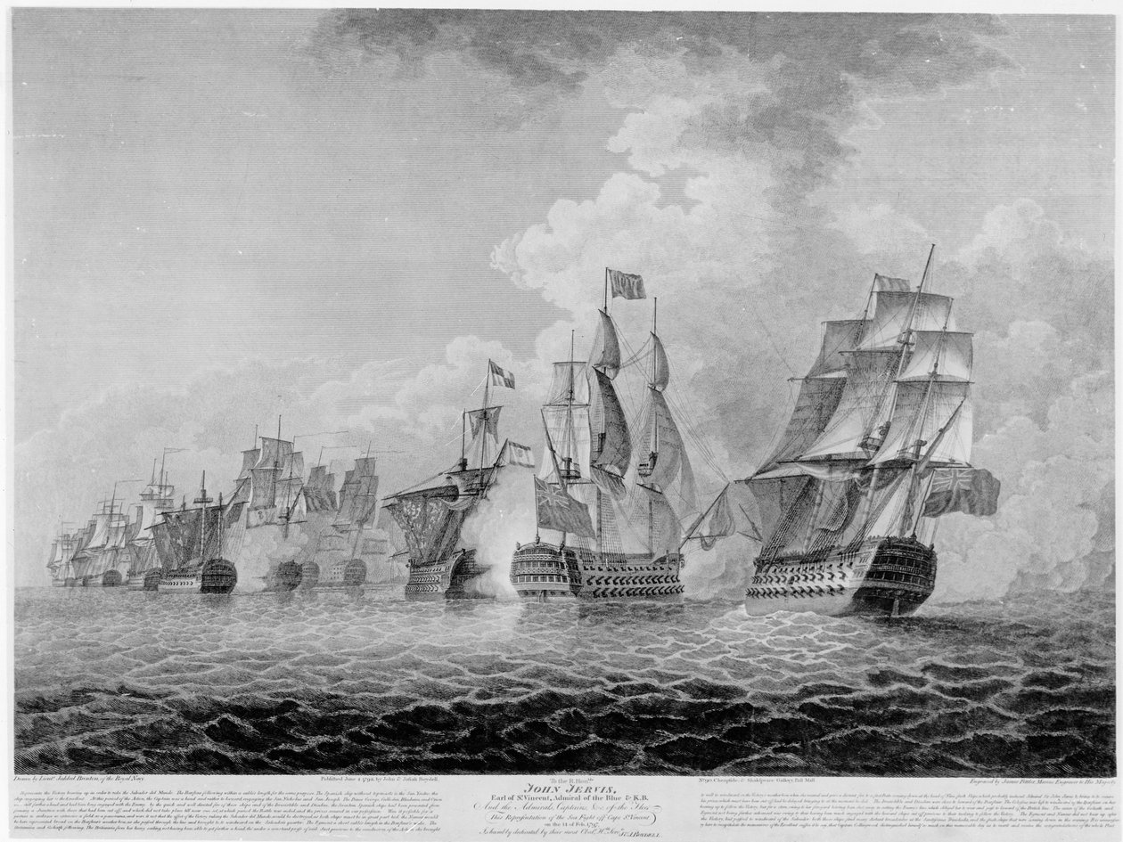 H.M.S. „Győzelem” a „Salvador del Munde” tengeri harc 1797-ben, a St. Vincent-foknál, James Fittler (1758-1835) pub metszetében. 1798 alkotó: Jahleel Brenton