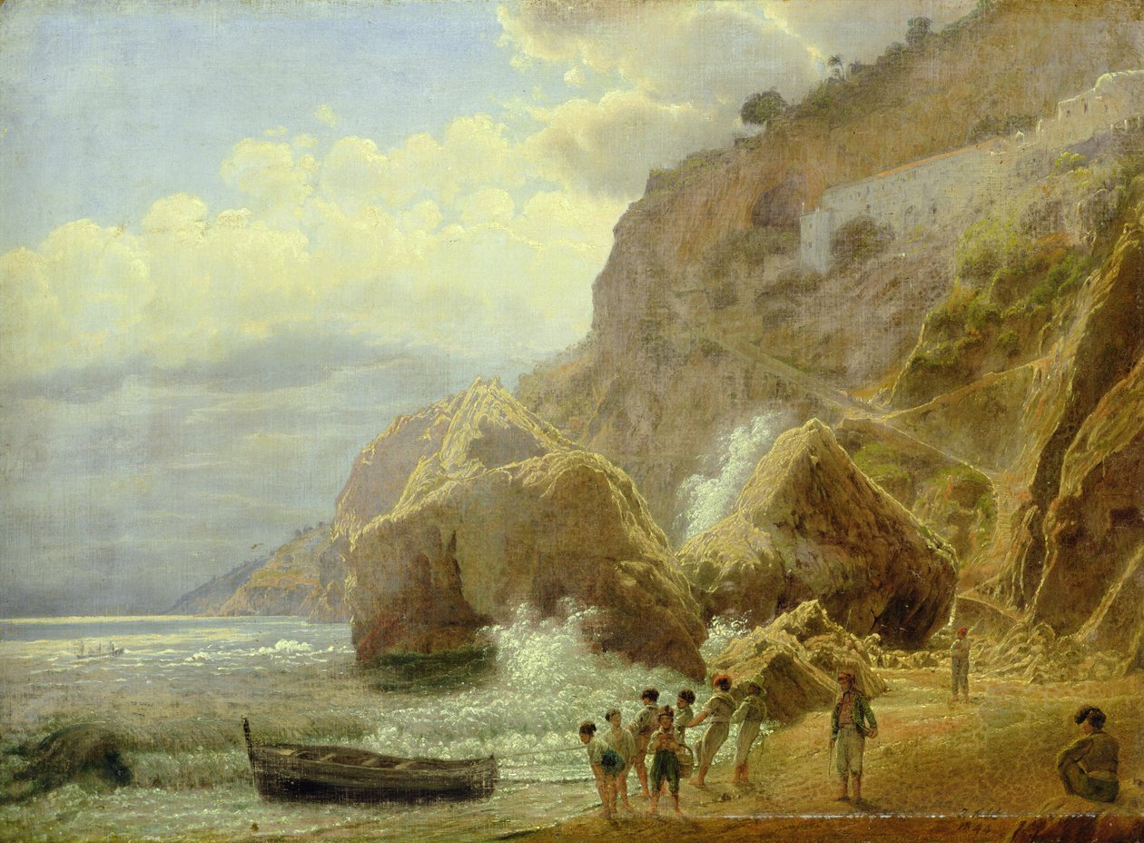 Olasz tengerparti táj, 1844 (olaj, papír, vászonra fektetve) alkotó: Jakob Alt