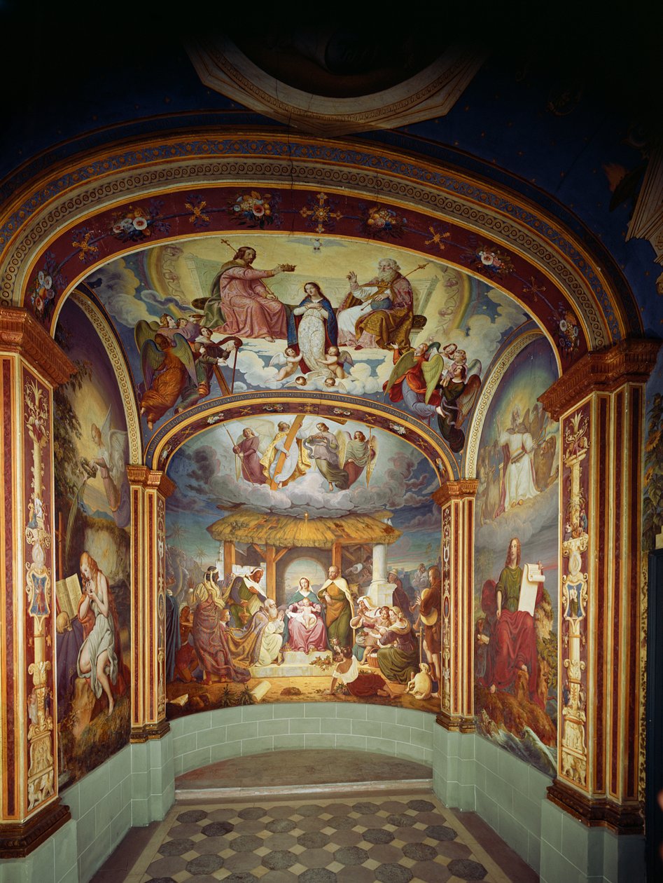 A Születés, amelyet Szent Mária Magdolna és Szent János evangélista kísér, 1842 körül alkotó: Jakob Goetzenberger