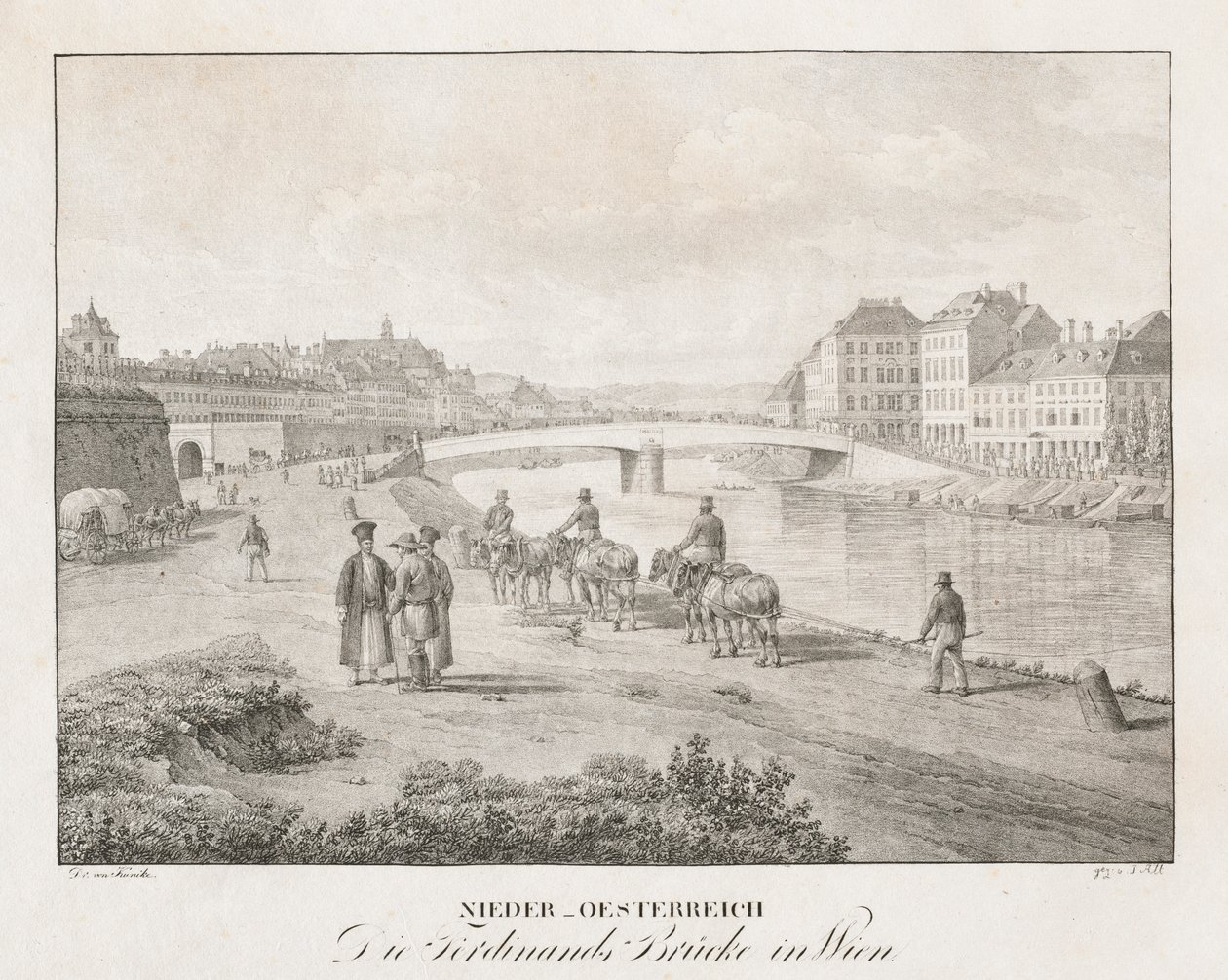 Alsó-Ausztria, a Ferdinánd-híd Bécsben. alkotó: Jakob Alt