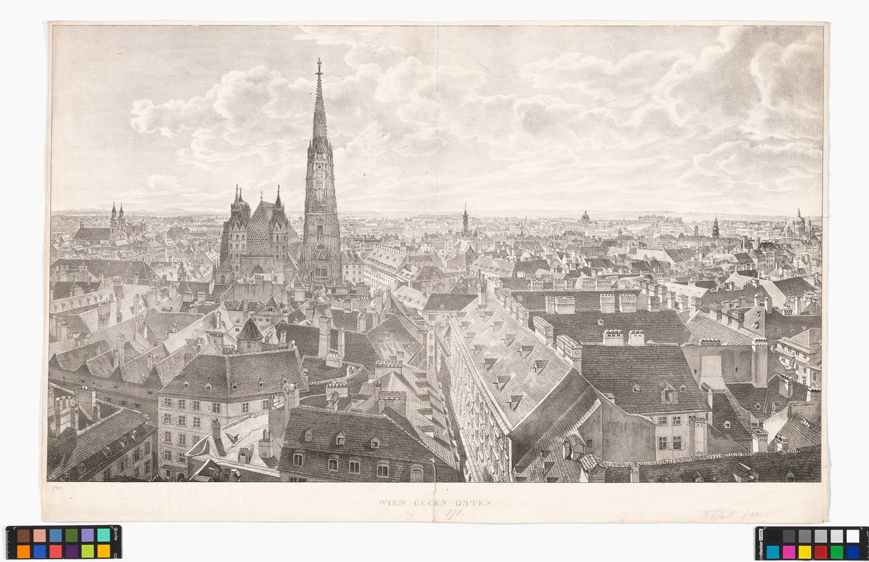 Panoráma Bécsről keleti irányba, a Szent Péter-templomból alkotó: Jakob Alt