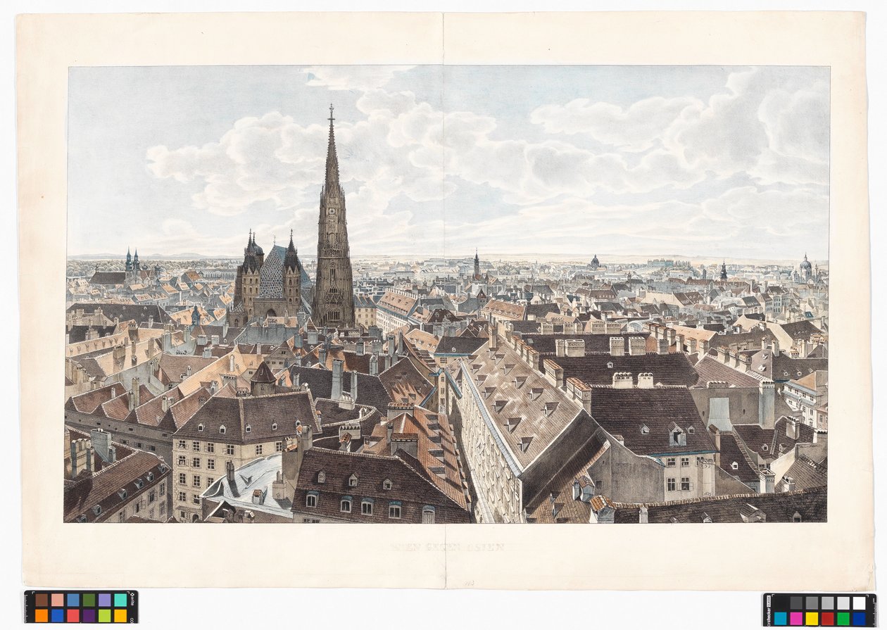 Bécs panorámája kelet felé, a Szent Péter-templomtól alkotó: Jakob Alt