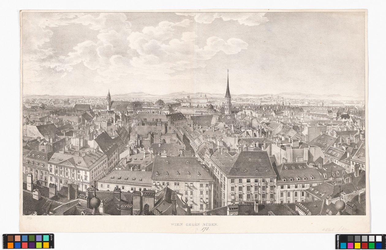 Bécs panorámája dél felé, a Szent Péter-templomtól alkotó: Jakob Alt