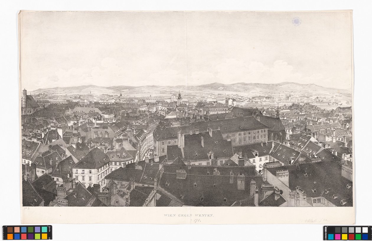 Panoráma Bécsről nyugat felé, a Szent Péter-templomból alkotó: Jakob Alt