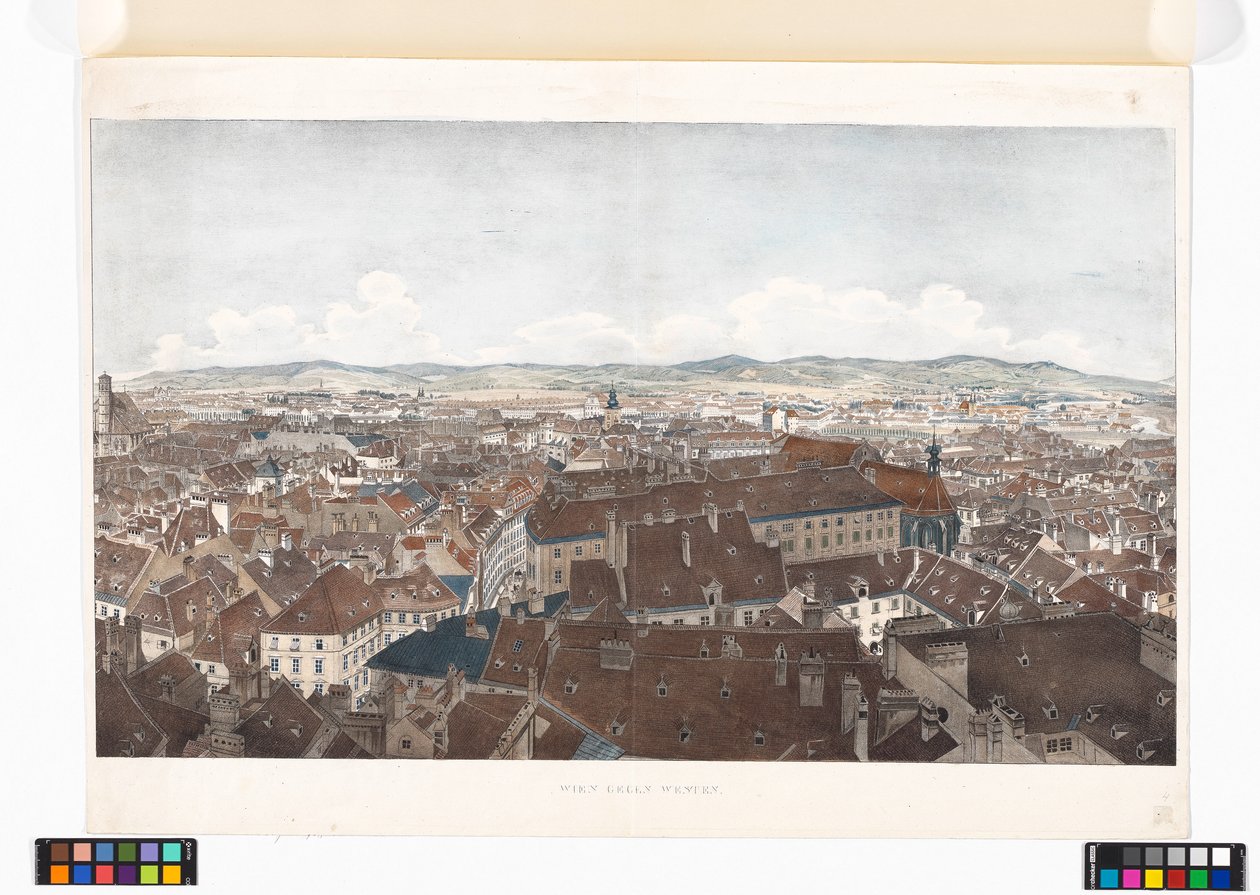 Panoráma Bécsről nyugat felé, a Szent Péter-templomból alkotó: Jakob Alt