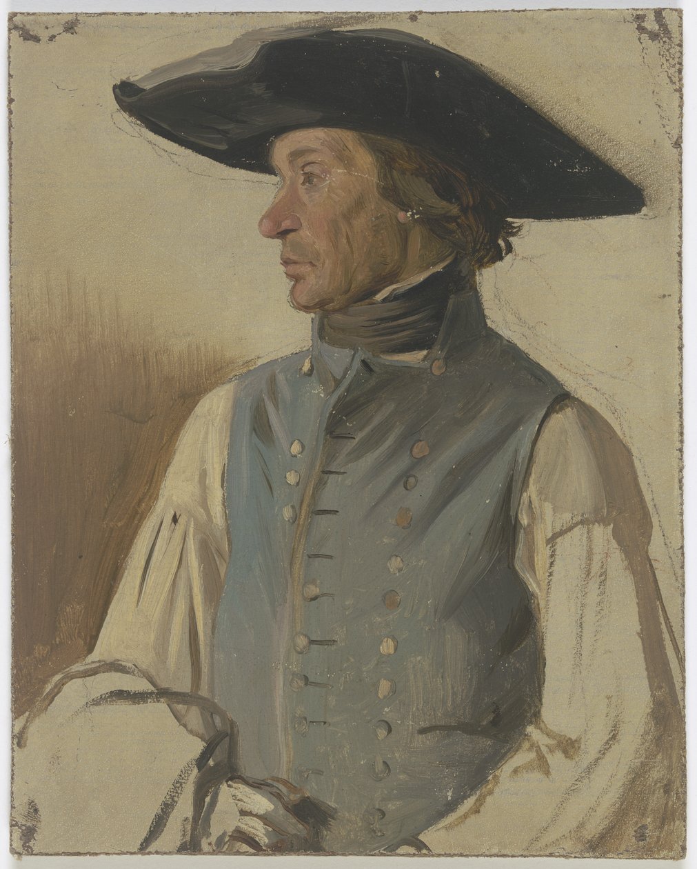 Paraszt nagy kalappal és kék mellénnyel alkotó: Jakob Becker