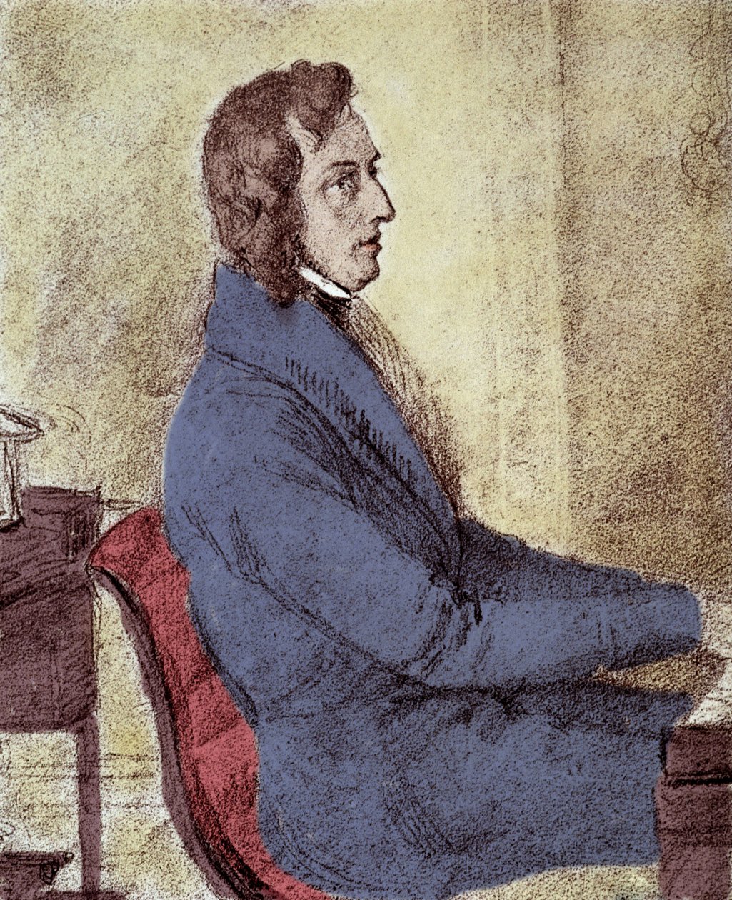 Frederic Chopin (1810-1849) lengyel zeneszerző portréja. - Gotzenberger rajza alkotó: Jakob Goetzenberger