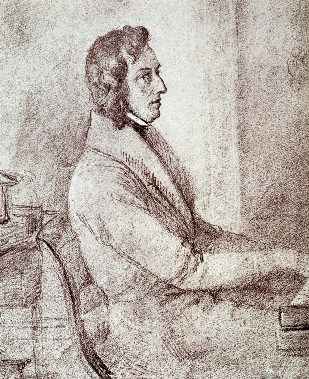 Frederic Chopin (1810-1849) lengyel zeneszerző portréja. - Goetzenberger rajza alkotó: Jakob Götzenberger