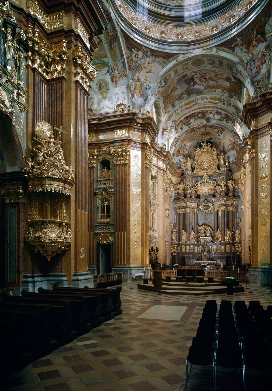 Jakob Prandtauer (1660-1726) építész által tervezett melki bencés templom belső képe, Johann Michael Rottmayr (1656-1730) freskói. Melk, Ausztria alkotó: Jakob Prandtauer