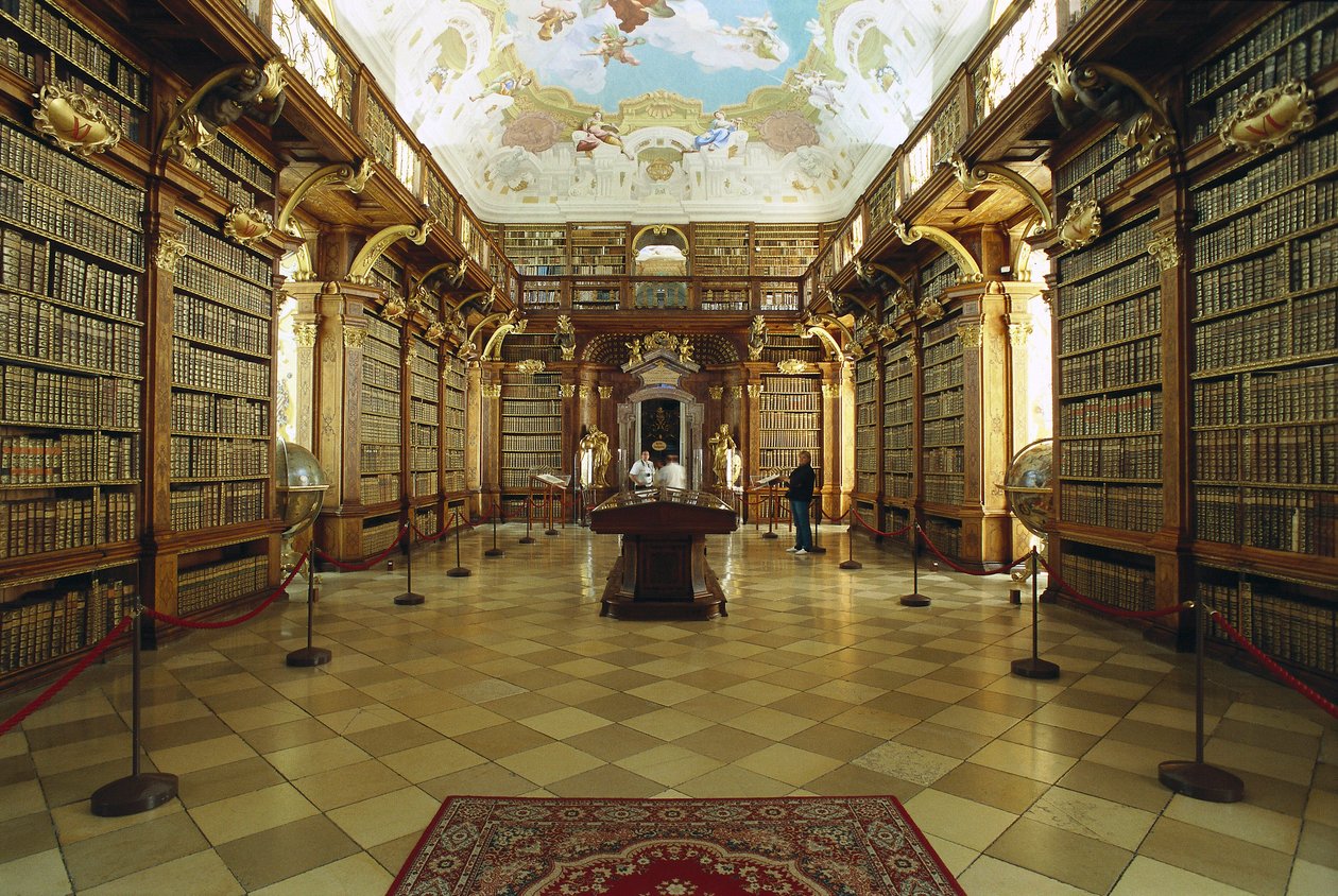 Jakob Prandtauer (1660-1726) projektje alapján megvalósult Melki Apátság könyvtárának képe. 18. század eleje. Ausztria alkotó: Jakob Prandtauer