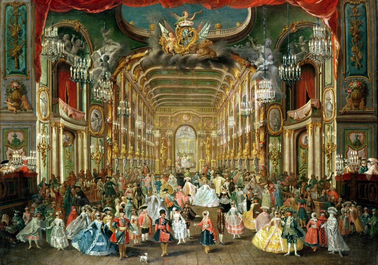 Álarcosbál a Hoftheaterben, Bonn, 1754 alkotó: Jakob Rousseau