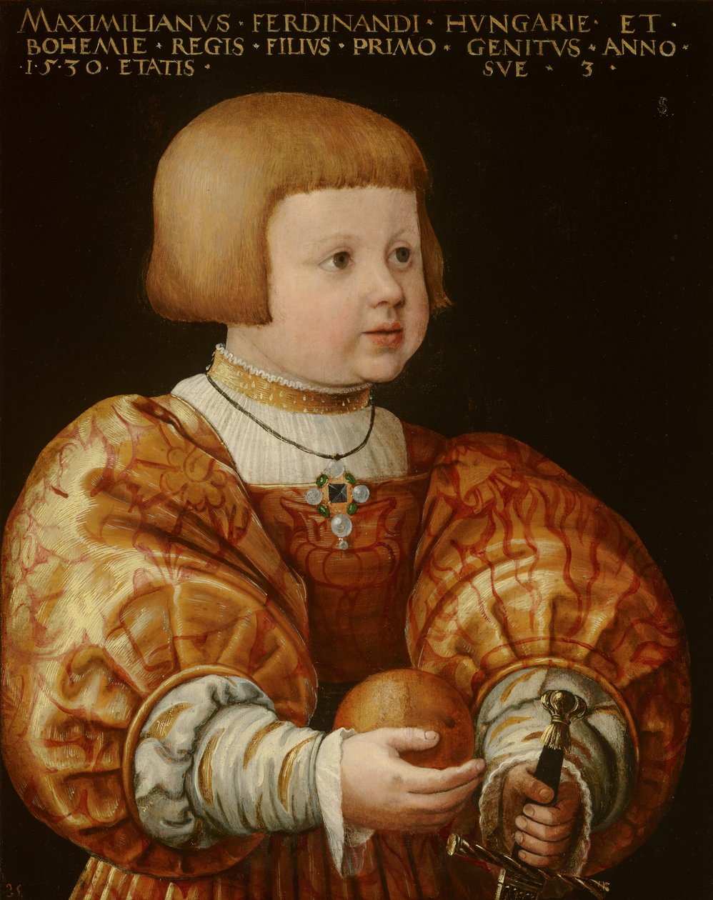 Maximilian osztrák (1527-1576), három éves, 1630 portréja alkotó: Jakob Seisenegger