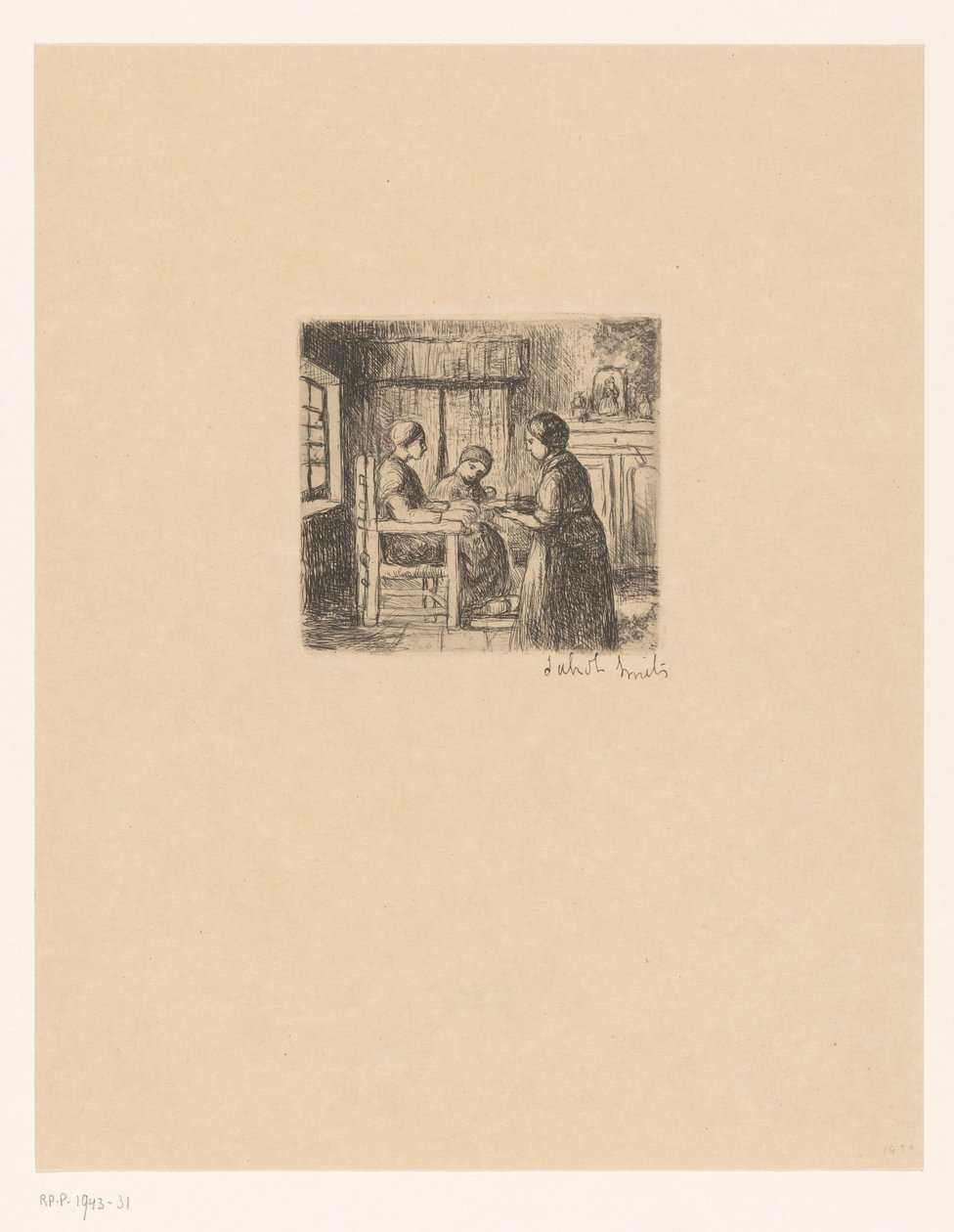 Belső három emberrel A betegek (cím a tárgyon) alkotó: Jakob Smits (signed by artist)