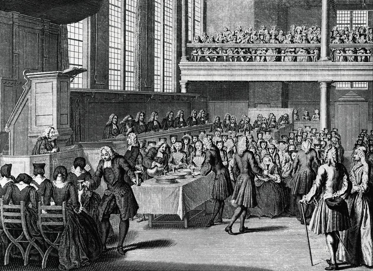 Anabaptisták vacsorája Jacobus van der Schley (1715-1779) metszete a világ minden népének vallási szertartásairól és szokásairól alkotó: Jakob van der Schley