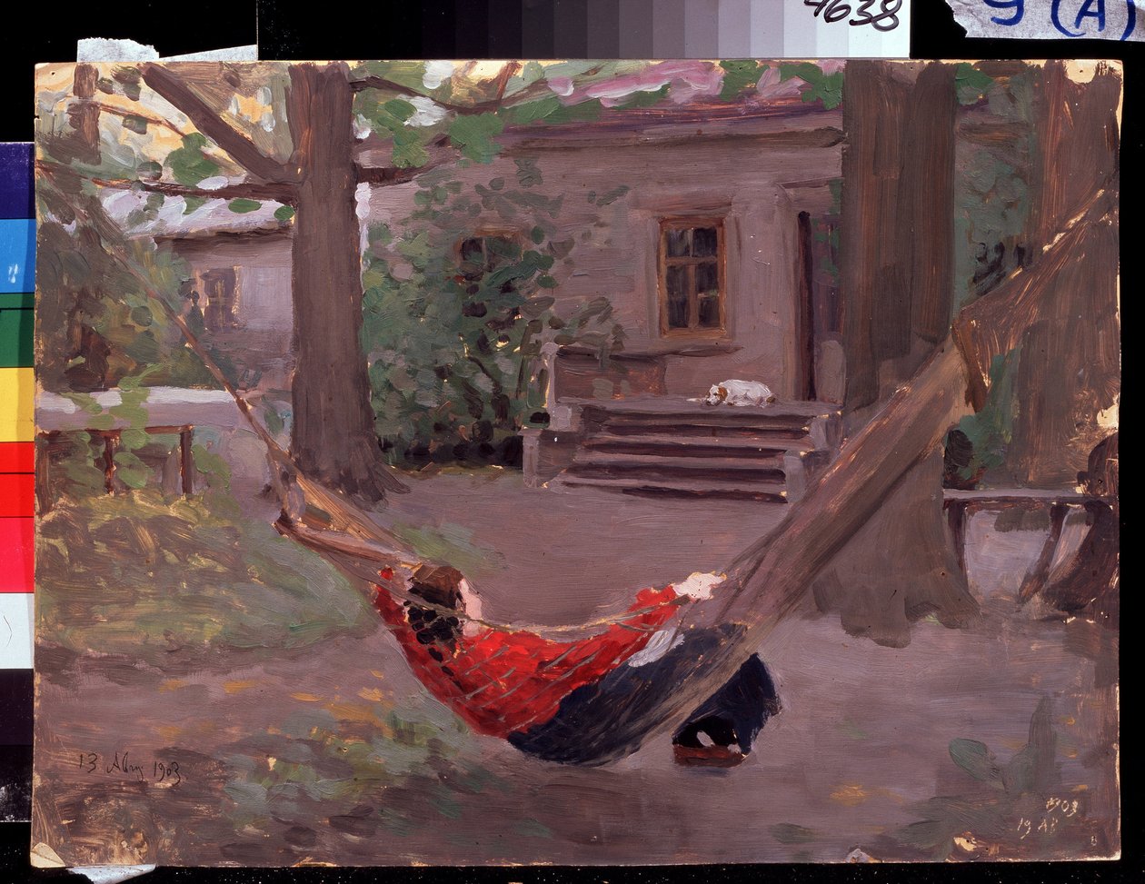 ""Dans le hamac"" Jakov Kalinichenko (1869-1938) festménye 1903 Állami Regionális I. Pozhalostin Művészeti Múzeum, Ryasan alkotó: Jakoff Jakovlevitch Kalinitchenko