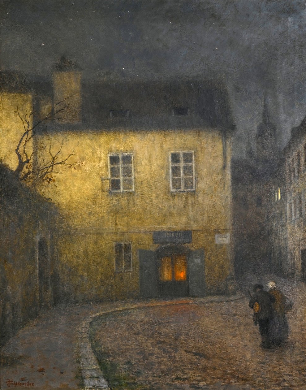Egy utcasarok Prágában par Schikaneder, Jakub (1855-1924), c. 1900 – Olaj, vászon alkotó: Jakub Schikaneder
