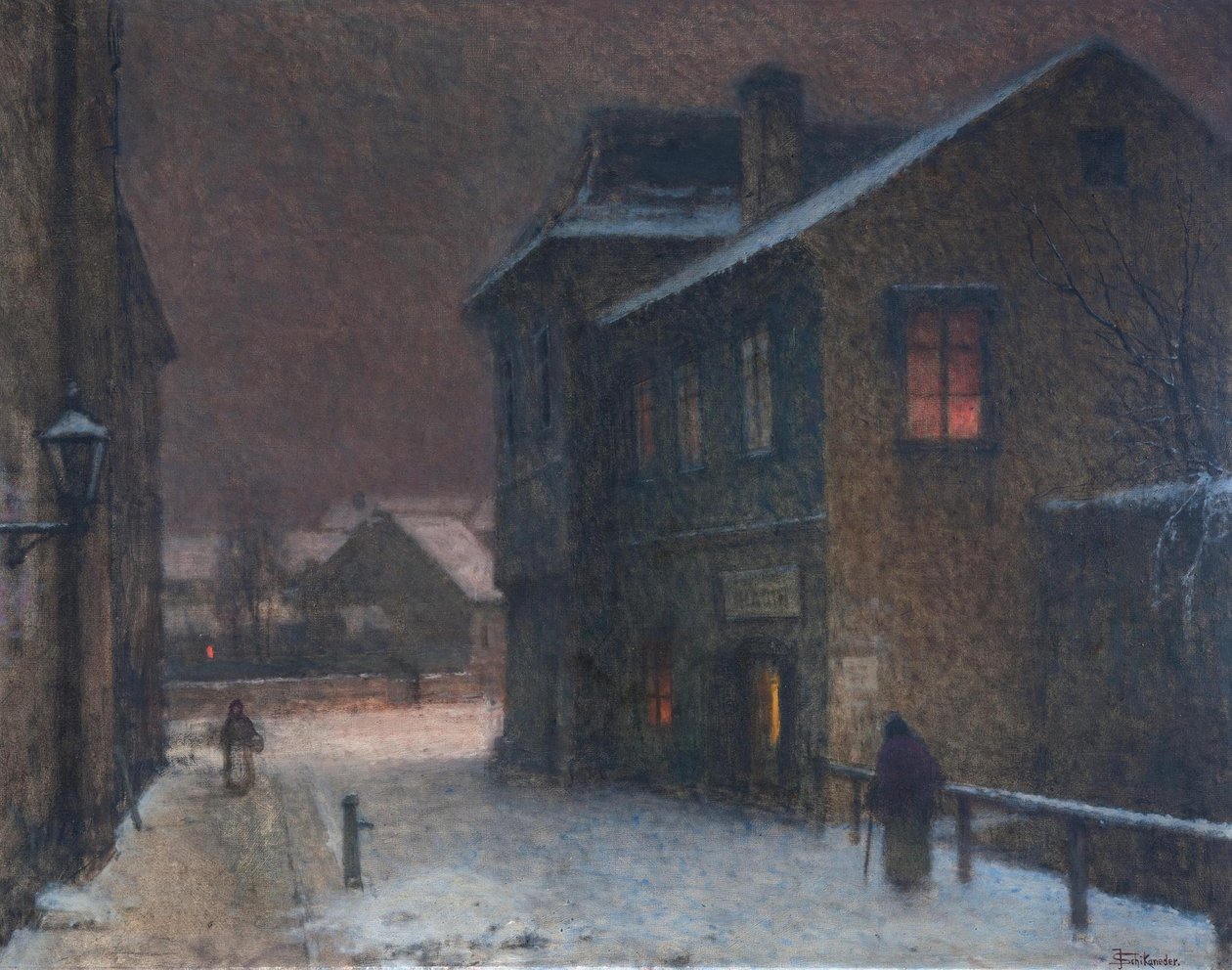 Utca hóban, 1907-1909 alkotó: Jakub Schikaneder