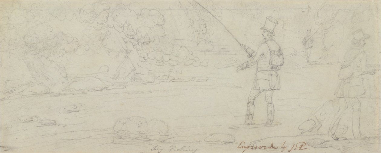 Légyhalászat (grafit papíron) alkotó: James Pollard