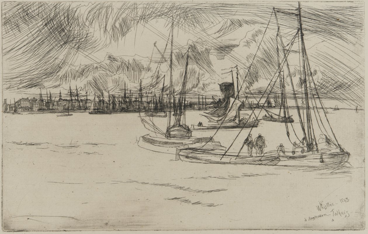 Amszterdam a Tolhuisból, 1863 (metszet, papír) alkotó: James Abbott McNeill Whistler
