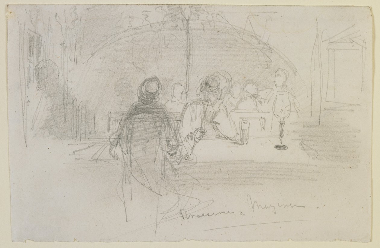 Söröző Mayence-ben, 1858 (ceruza törtfehér papíron) alkotó: James Abbott McNeill Whistler